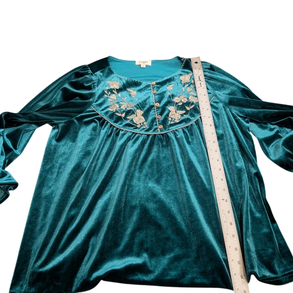 Umgee Emerald Green Velvet Peasant Boho Long Sleeve Blouse Women's Size Small - Picture 8 of 8